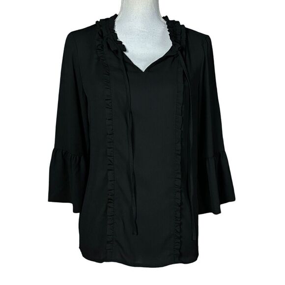 Karl Lagerfeld Top Size Small Black Lagenlook Ruffle Peasant Whimsygoth Goth - Picture 1 of 8